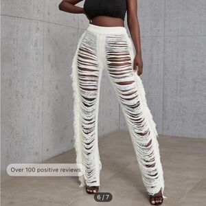 NWOT SHEIN Off White Fringe Pants